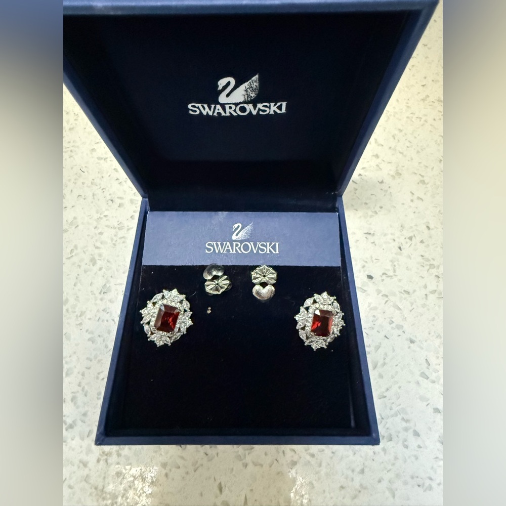 Swarovski Ruby Red and Silver Earrings